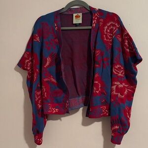 FARM Rio Red and Blue Floral Cardigan